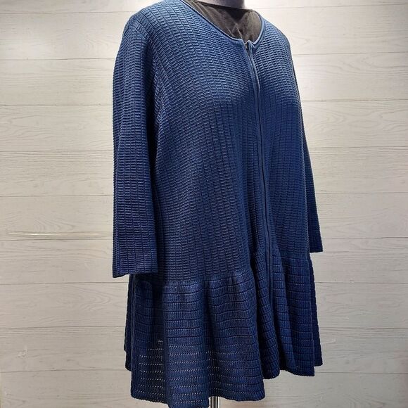 Lane Bryant Peplum Waffle Open Knit Long Length Top Sweater 3/4" Sleeve Textured - Picture 3 of 9